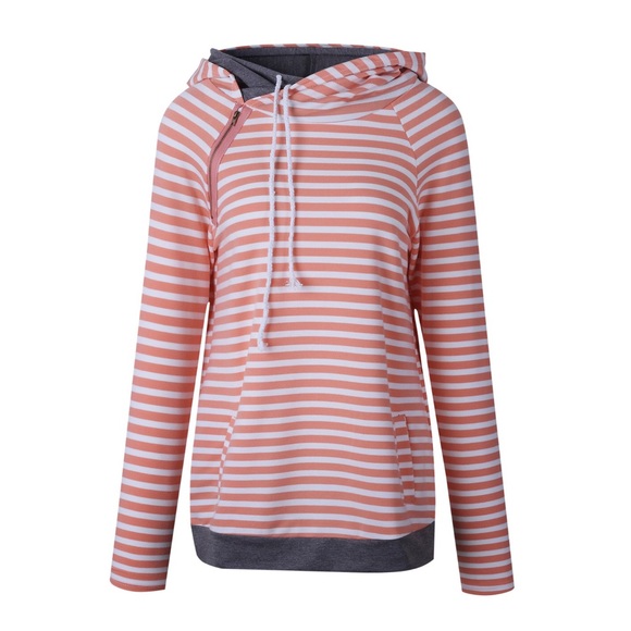 Orange/white stripe sweater shirt hoodie - Picture 3 of 6